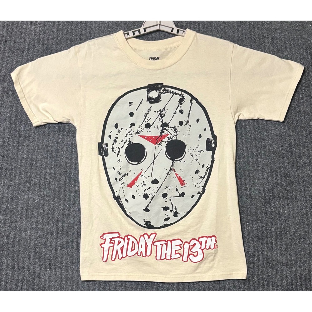 Friday The‎ 13th Mens S T-Shirt Cream Jason Voorhees Hockey Mask Graphic
